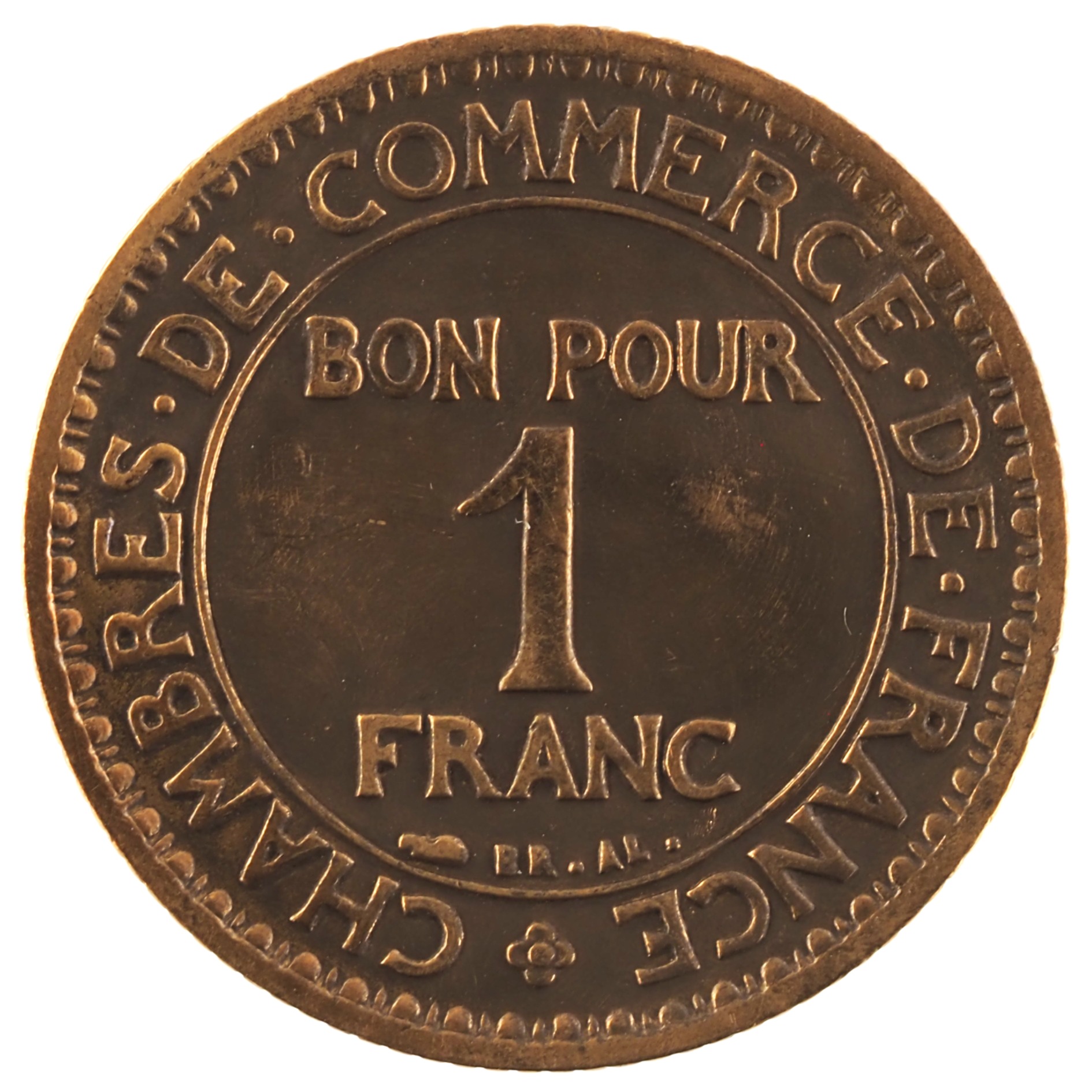 France - Pièce Bon pour 1 Franc 1927 bronze-aluminium - Chambres de Commerce – Image 2
