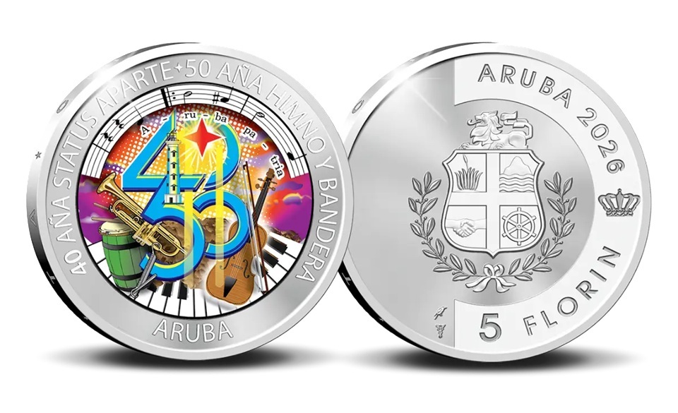 Aruba - Pièce 5 Florin 2026 argent BE - Indépendance, drapeau et hymne national d'Aruba – Image 4