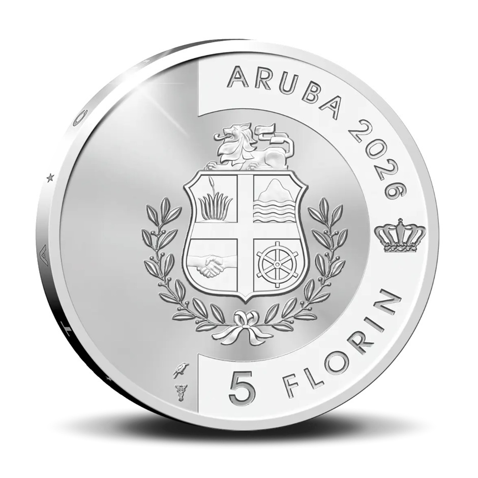 Aruba - Pièce 5 Florin 2026 argent BE - Indépendance, drapeau et hymne national d'Aruba – Image 2