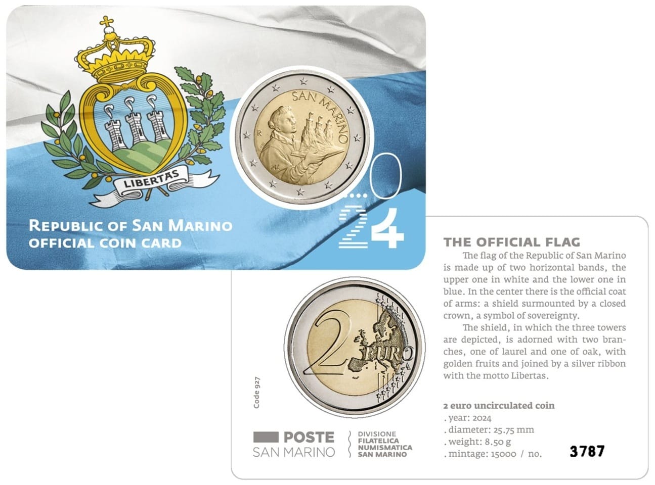 Saint-Marin - Pièce 2 Euro 2024 R cupro-nickel et nickel-laiton - Saint-Marin portant les trois tours (drapeau de Saint-Marin) – Image 3