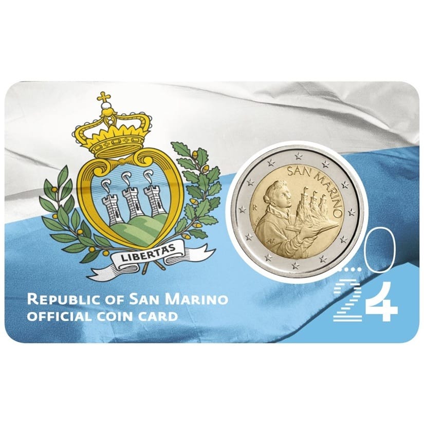 Saint-Marin - Pièce 2 Euro 2024 R cupro-nickel et nickel-laiton - Saint-Marin portant les trois tours (drapeau de Saint-Marin)