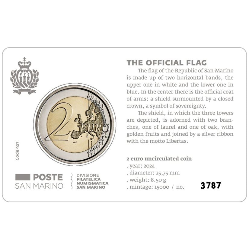 Saint-Marin - Pièce 2 Euro 2024 R cupro-nickel et nickel-laiton - Saint-Marin portant les trois tours (drapeau de Saint-Marin) – Image 2