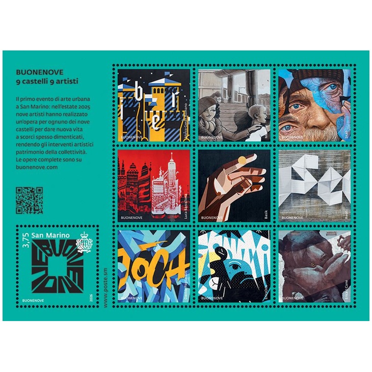 Saint-Marin - Bloc-feuillet d'1 timbre et 9 vignettes 3,75 Euro 2026 - BUONENOVE