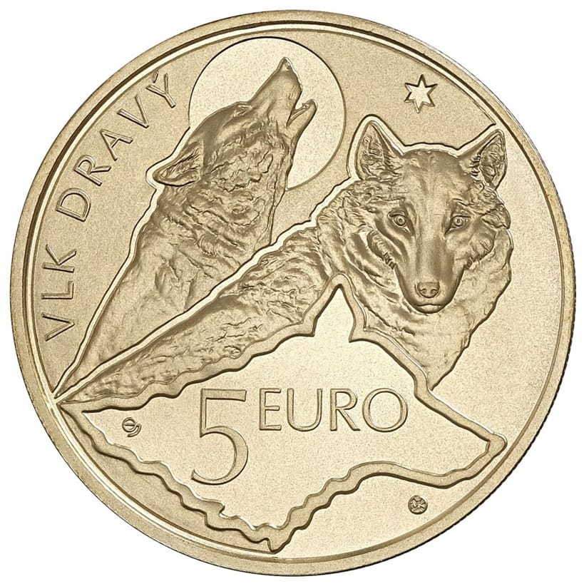 Slovaquie - Pièce 5 Euro 2021 alliage MS 63 - Loup gris