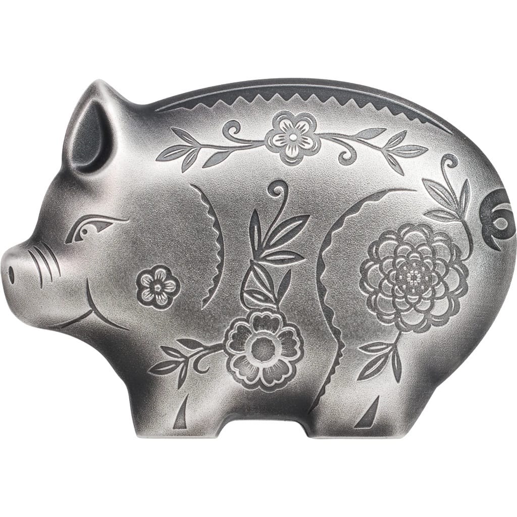 Mongolie - Pièce 1000 Tögrög 2019 1 once argent Antique - Année lunaire du Cochon