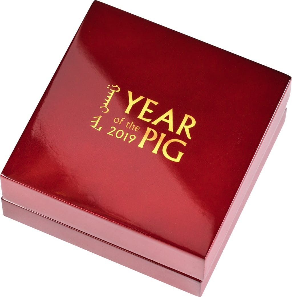 Mongolie - Pièce 1000 Tögrög 2019 1 once argent plaqué or Soyeux - Année lunaire du Cochon – Image 3