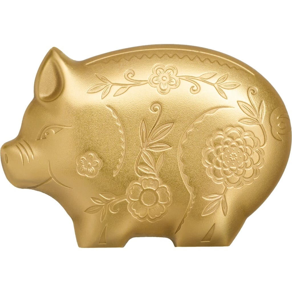 Mongolie - Pièce 1000 Tögrög 2019 1 once argent plaqué or Soyeux - Année lunaire du Cochon