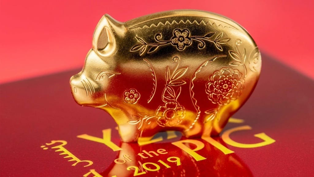 Mongolie - Pièce 1000 Tögrög 2019 1 once argent plaqué or Soyeux - Année lunaire du Cochon – Image 6