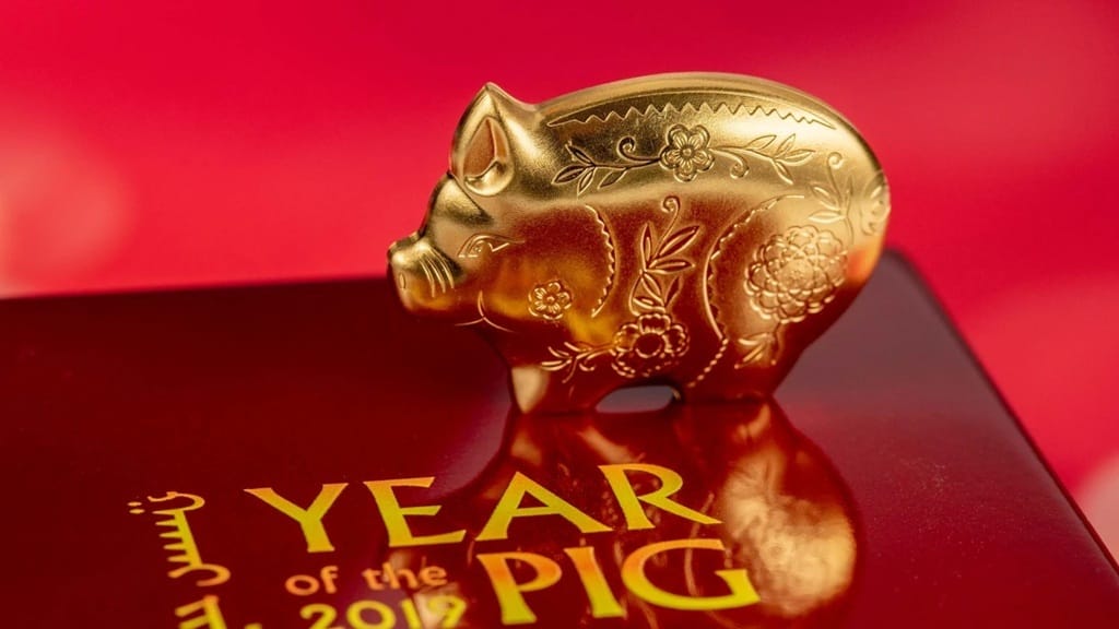 Mongolie - Pièce 1000 Tögrög 2019 1 once argent plaqué or Soyeux - Année lunaire du Cochon – Image 5