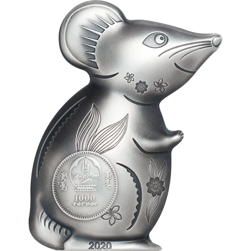 Mongolie - Pièce 1000 Tögrög 2020 1 once argent Antique - Année lunaire du Rat – Image 2