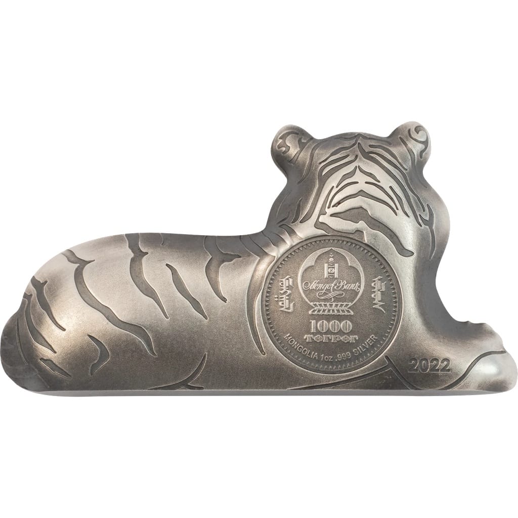 Mongolie - Pièce 1000 Tögrög 2022 1 once argent Antique - Année lunaire du Tigre – Image 2