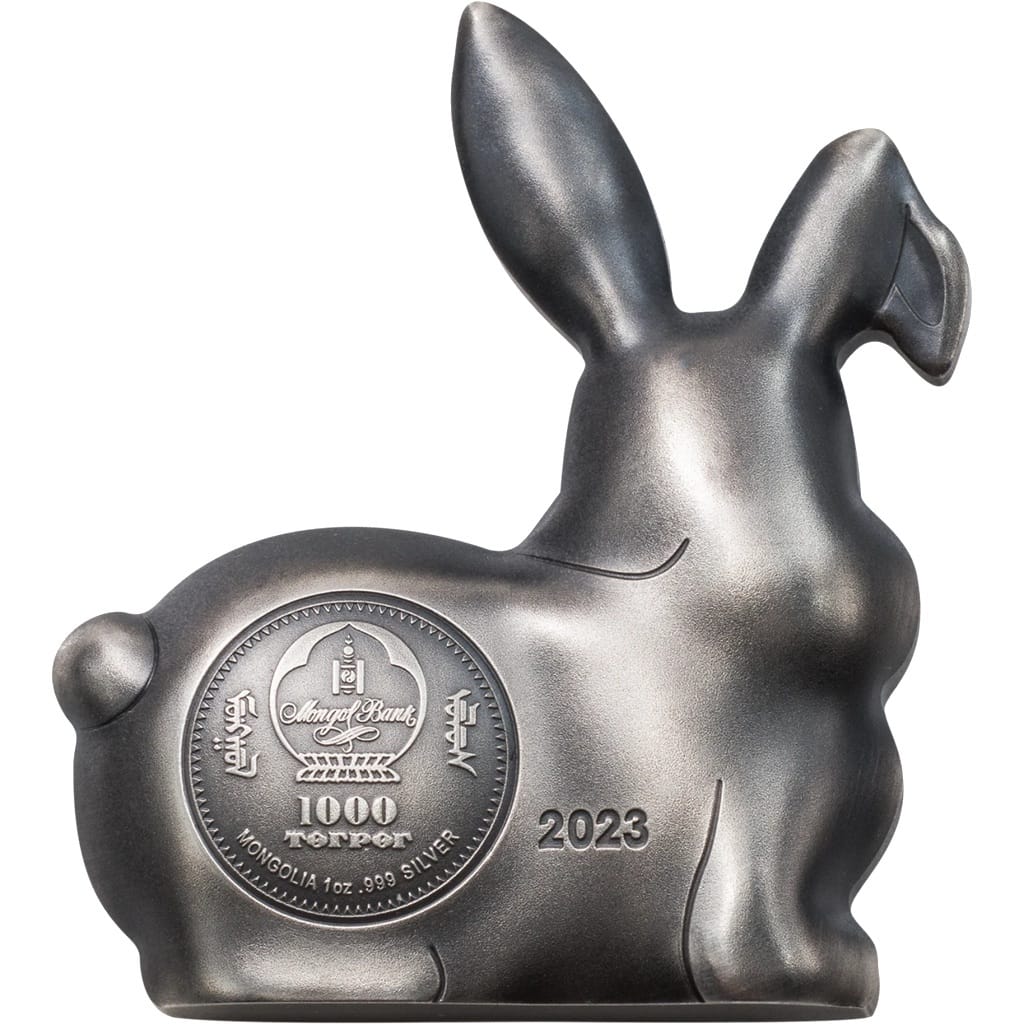 Mongolie - Pièce 1000 Tögrög 2023 1 once argent Antique - Année lunaire du Lapin – Image 2