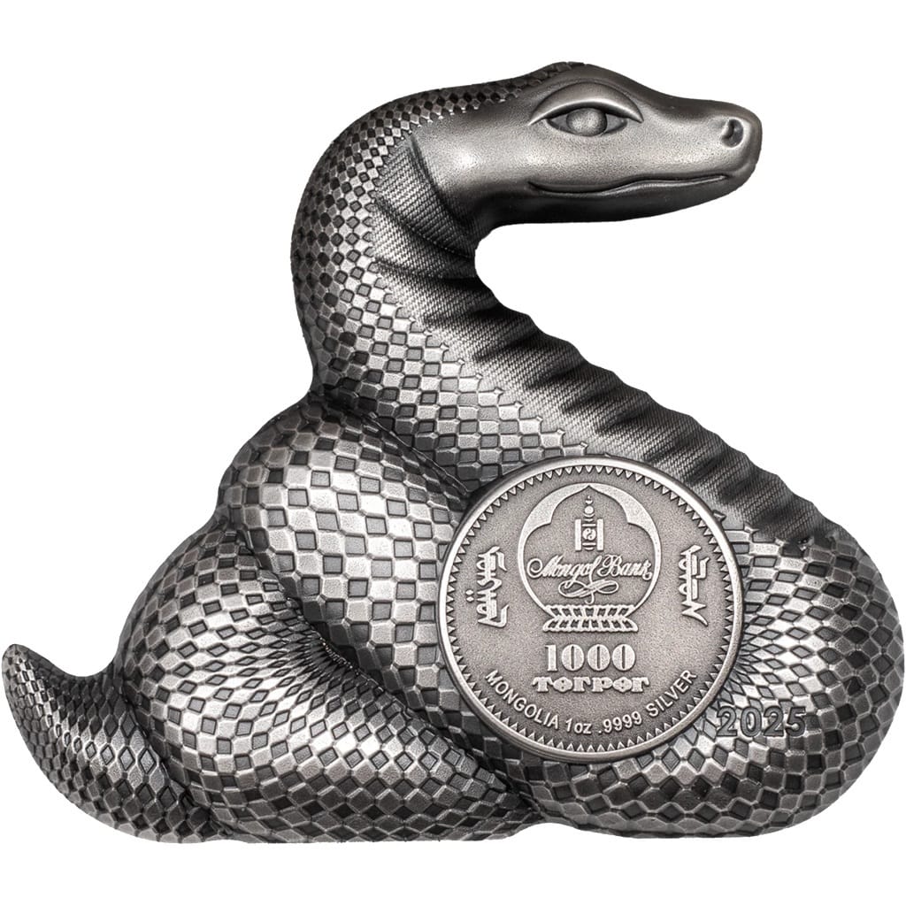Mongolie - Pièce 1000 Tögrög 2025 1 once argent Antique - Année lunaire du Serpent – Image 2