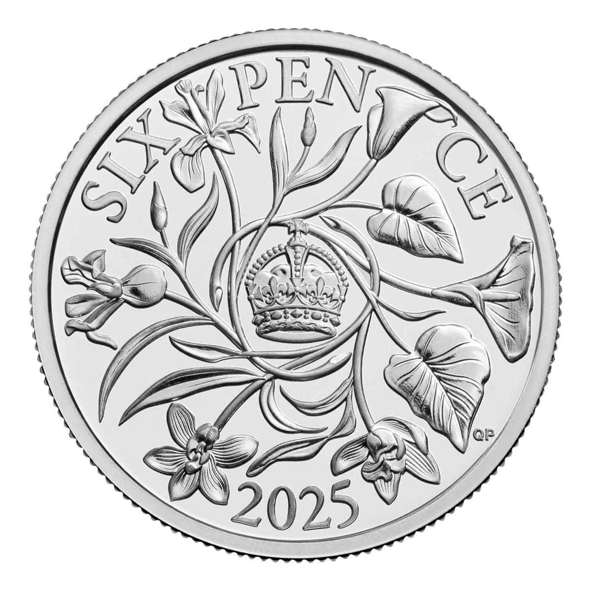 Royaume-Uni - Pièce Six Pence 2025 argent BE - Charles III / Fleurs