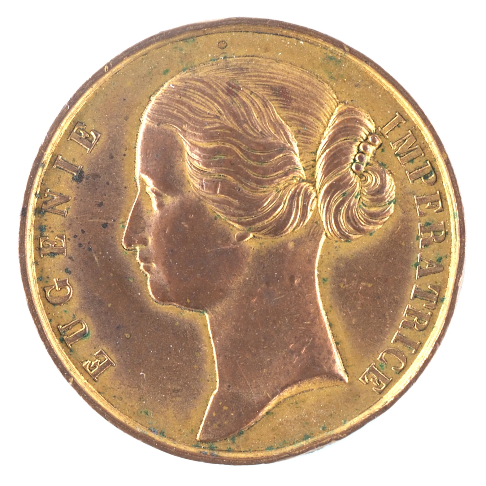 France - Epreuve uniface de médaille cuivre doré - Impératrice Eugénie