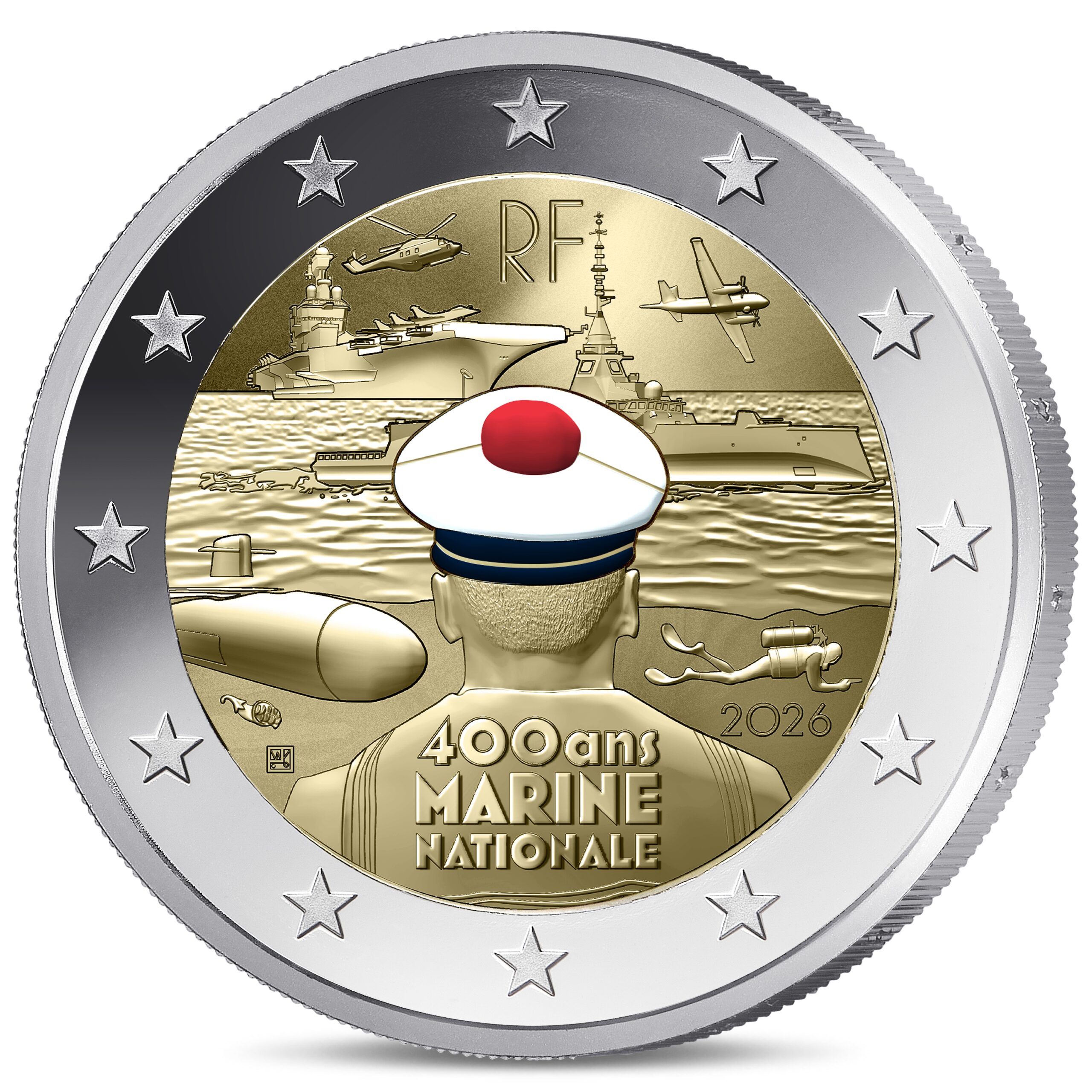 France - Pièce 2 Euro 2026 cupro-nickel et nickel-laiton BE - Marine nationale