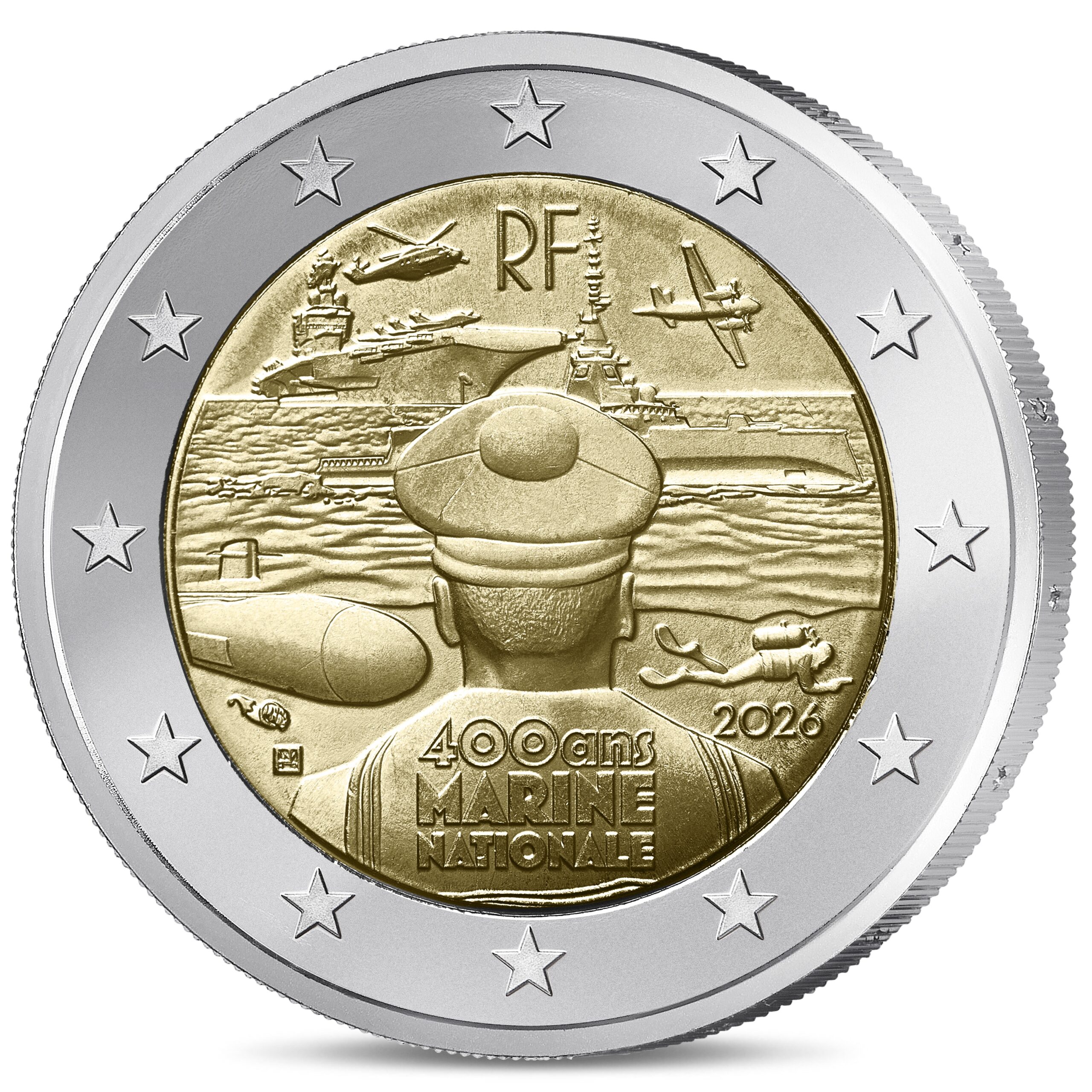France - Pièce 2 Euro 2026 cupro-nickel et nickel-laiton BU - Marine nationale – Image 3
