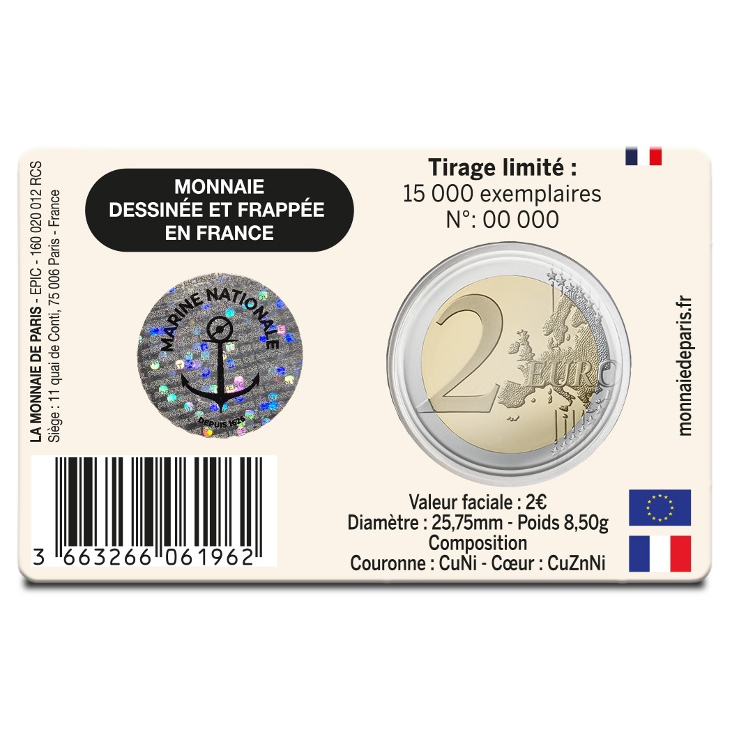France - Pièce 2 Euro 2026 cupro-nickel et nickel-laiton BU - Marine nationale – Image 2