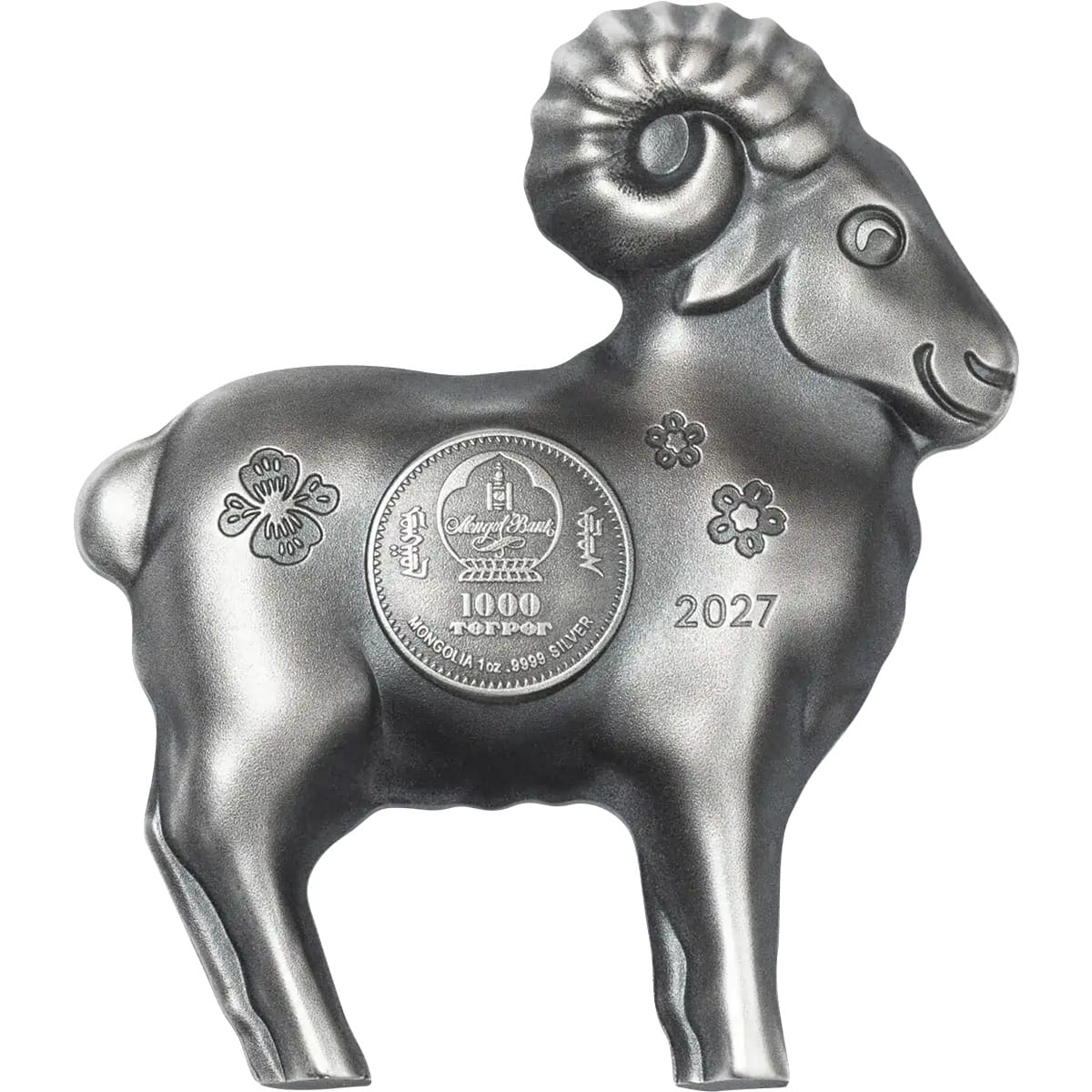 Mongolie - Pièce 1000 Tögrög 2027 1 once argent Antique - Année lunaire du Mouton – Image 2