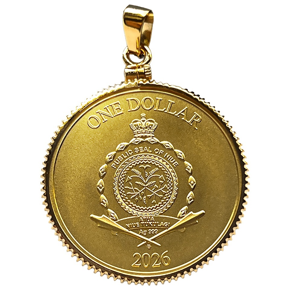 Niue - Pièce One Dollar 2026 argent plaqué or BE - Trèfle en pendentif – Image 2