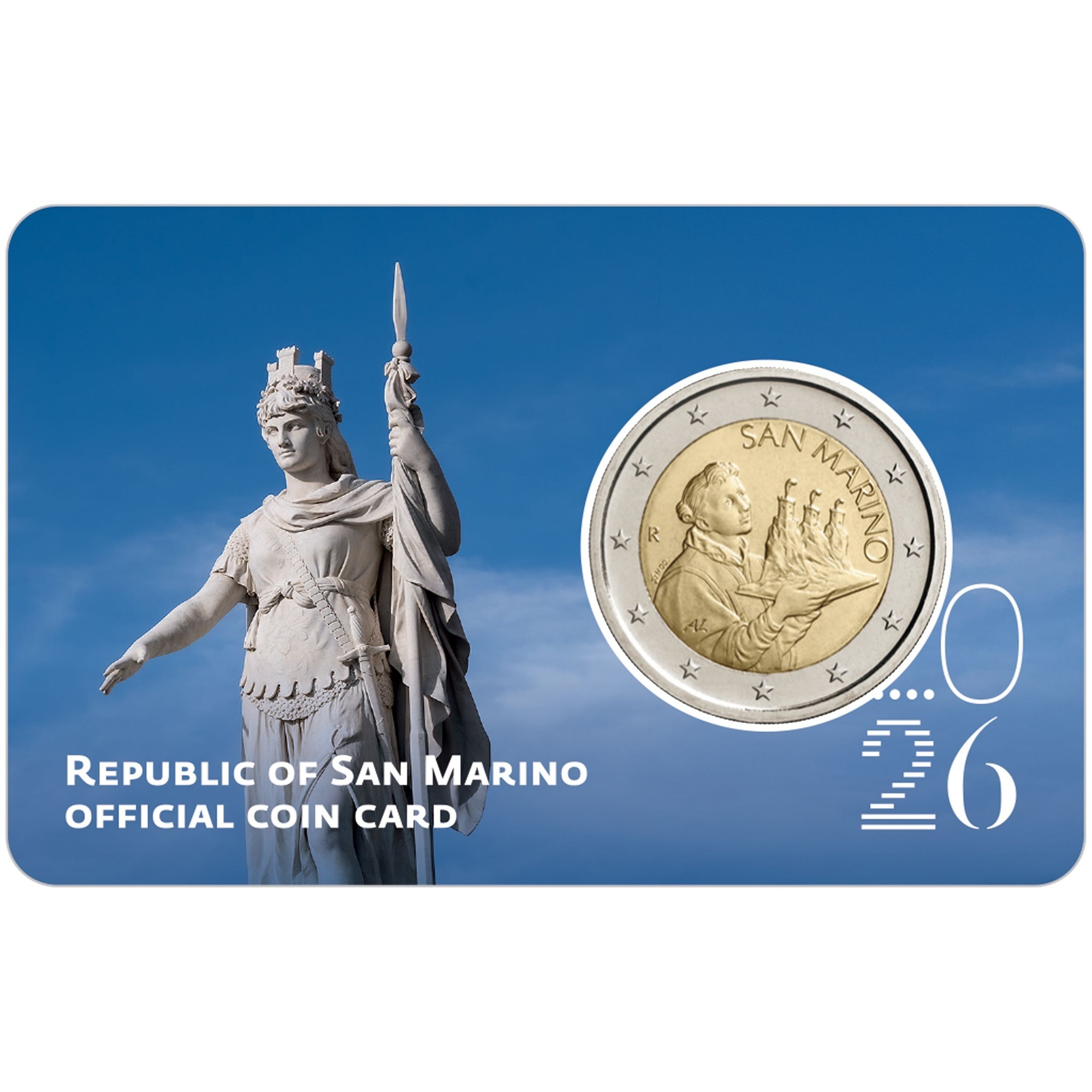Saint-Marin - Pièce 2 Euro 2026 R cupro-nickel et nickel-laiton - Saint Marin portant les trois tours (Statue de la Liberté)