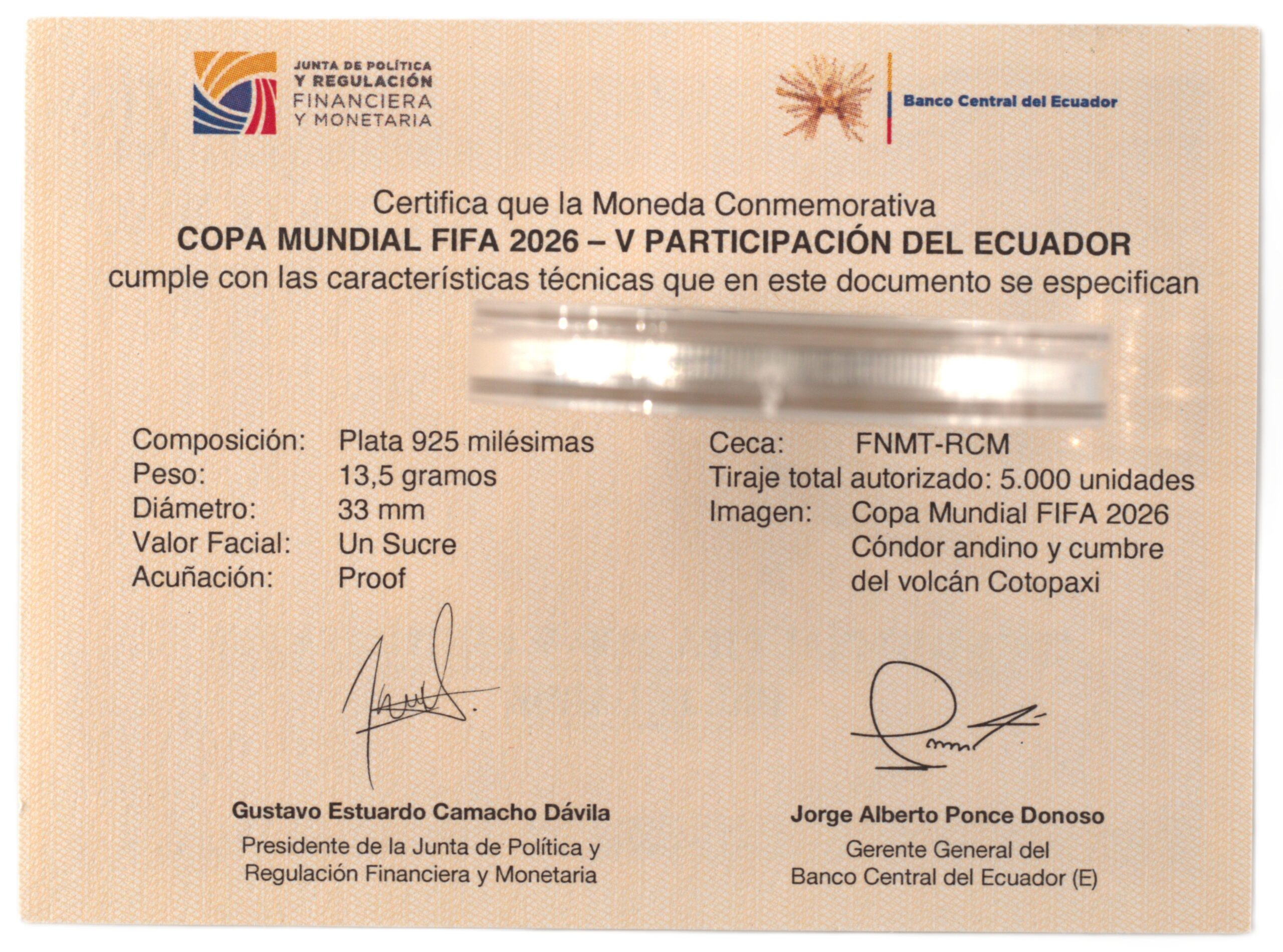 Equateur - Pièce Un Sucre 2026 argent BE - Coupe du monde de football – Image 4