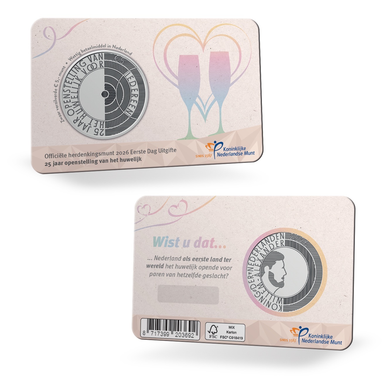 Pays-Bas - Pièce 5 Euro 2026 cuivre argenté BU - Mariage pour tous (en enveloppe Premier Jour) – Image 5