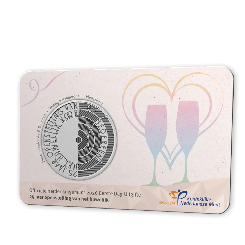 Pays-Bas - Pièce 5 Euro 2026 cuivre argenté BU - Mariage pour tous (en enveloppe Premier Jour)