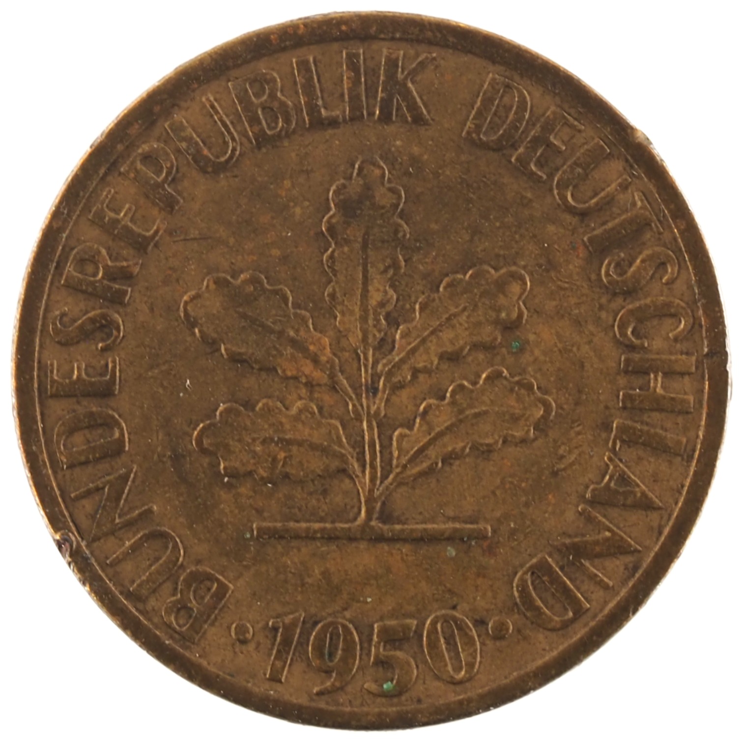 Allemagne - Pièce 5 Pfennig 1950 F acier plaqué laiton - Chêne / Epis