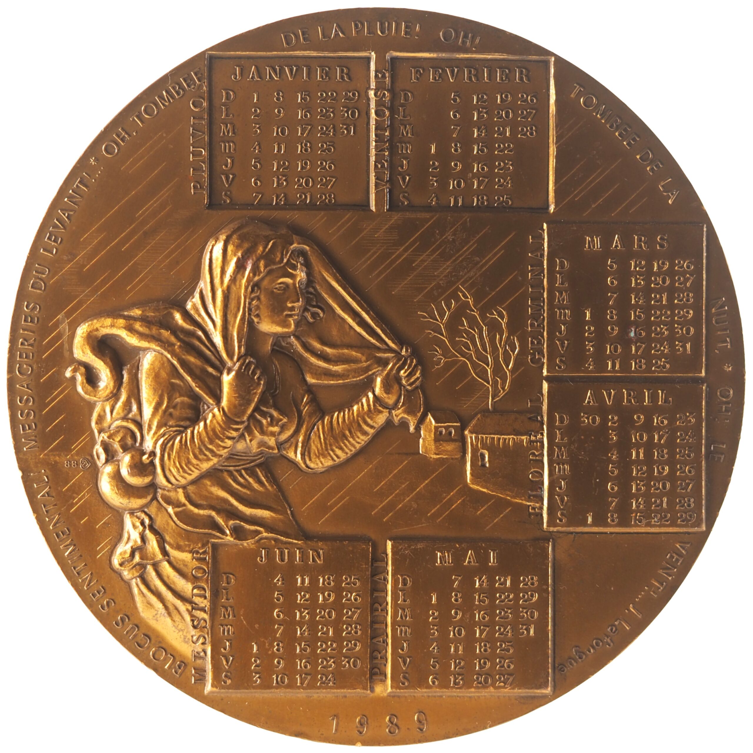 France - Tirage uniface d'avers de médaille 1989 bronze florentin - Calendrier