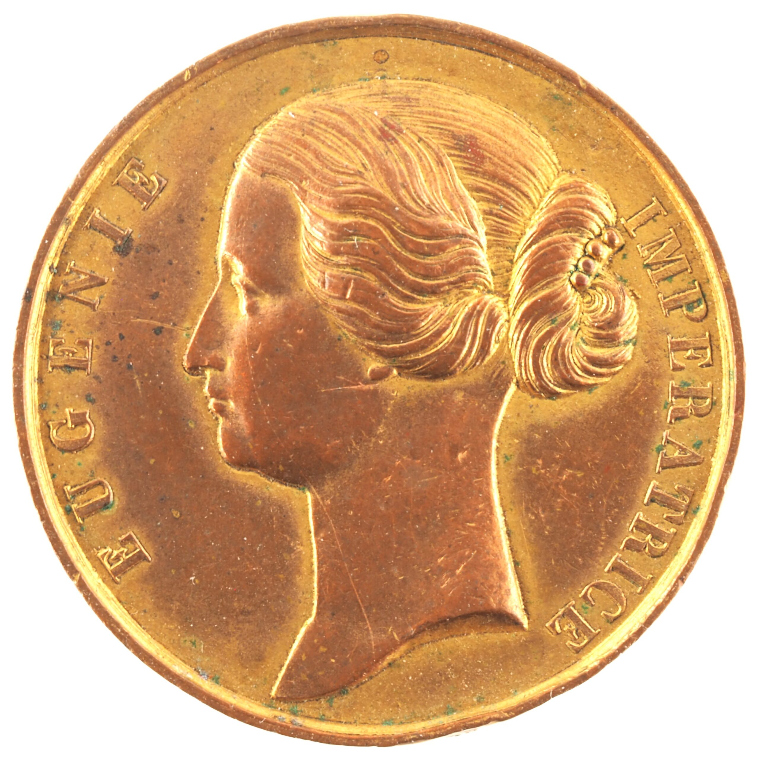 France - Epreuve uniface de médaille cuivre doré - Impératrice Eugénie