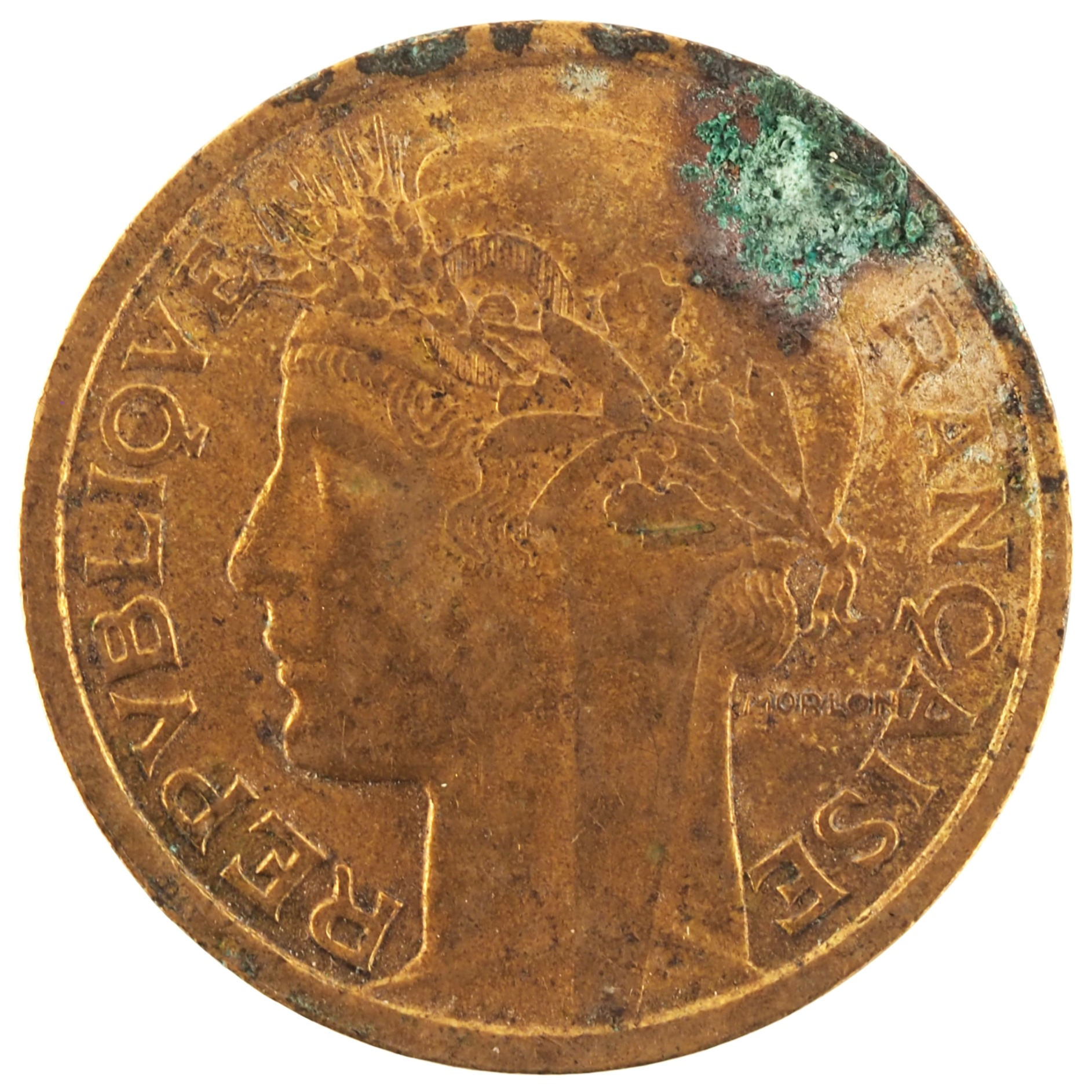 France - Pièce 1 Franc 1937 bronze-aluminium - Morlon – Image 2