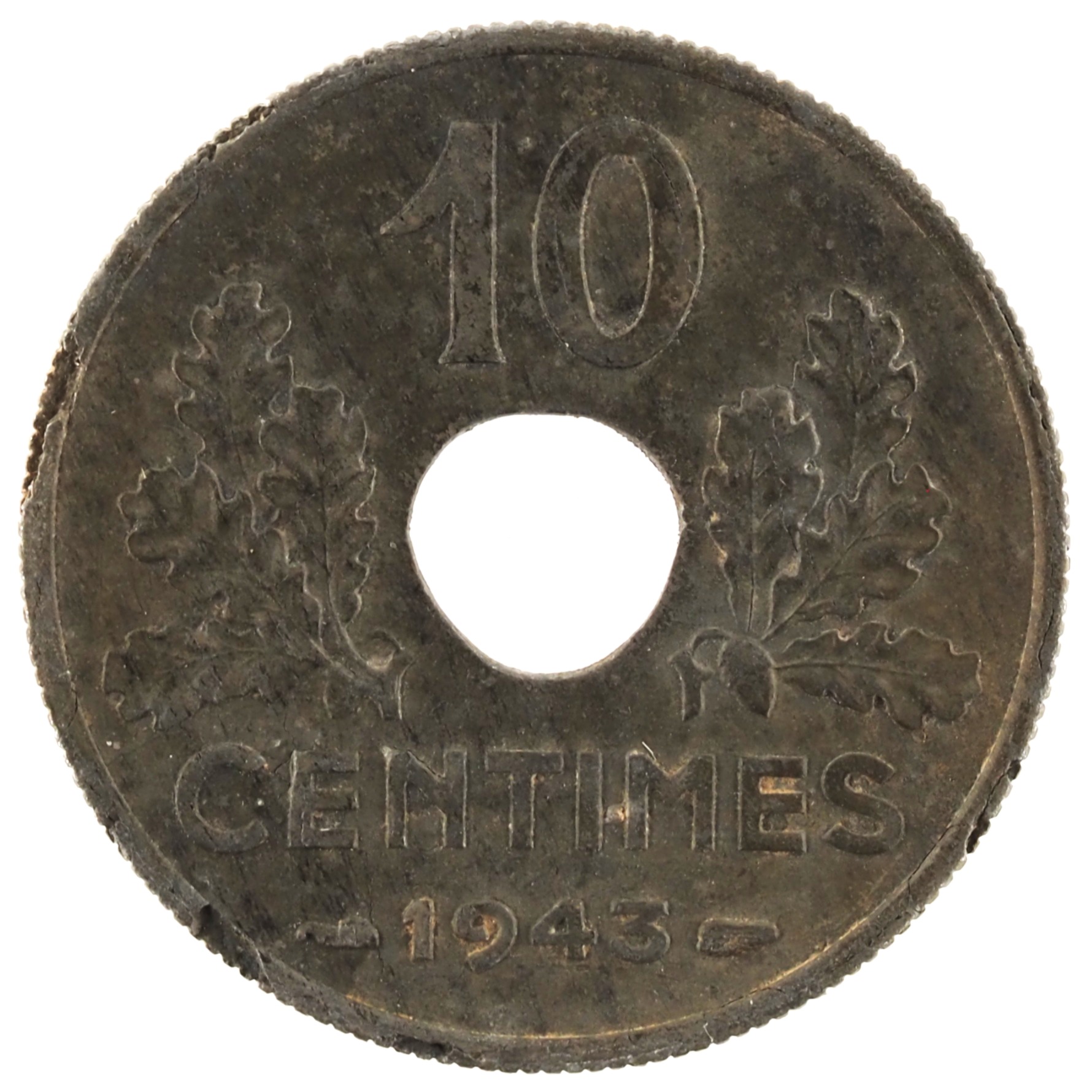 France - Pièce 10 Centimes 1943 zinc - Etat Français, grand module