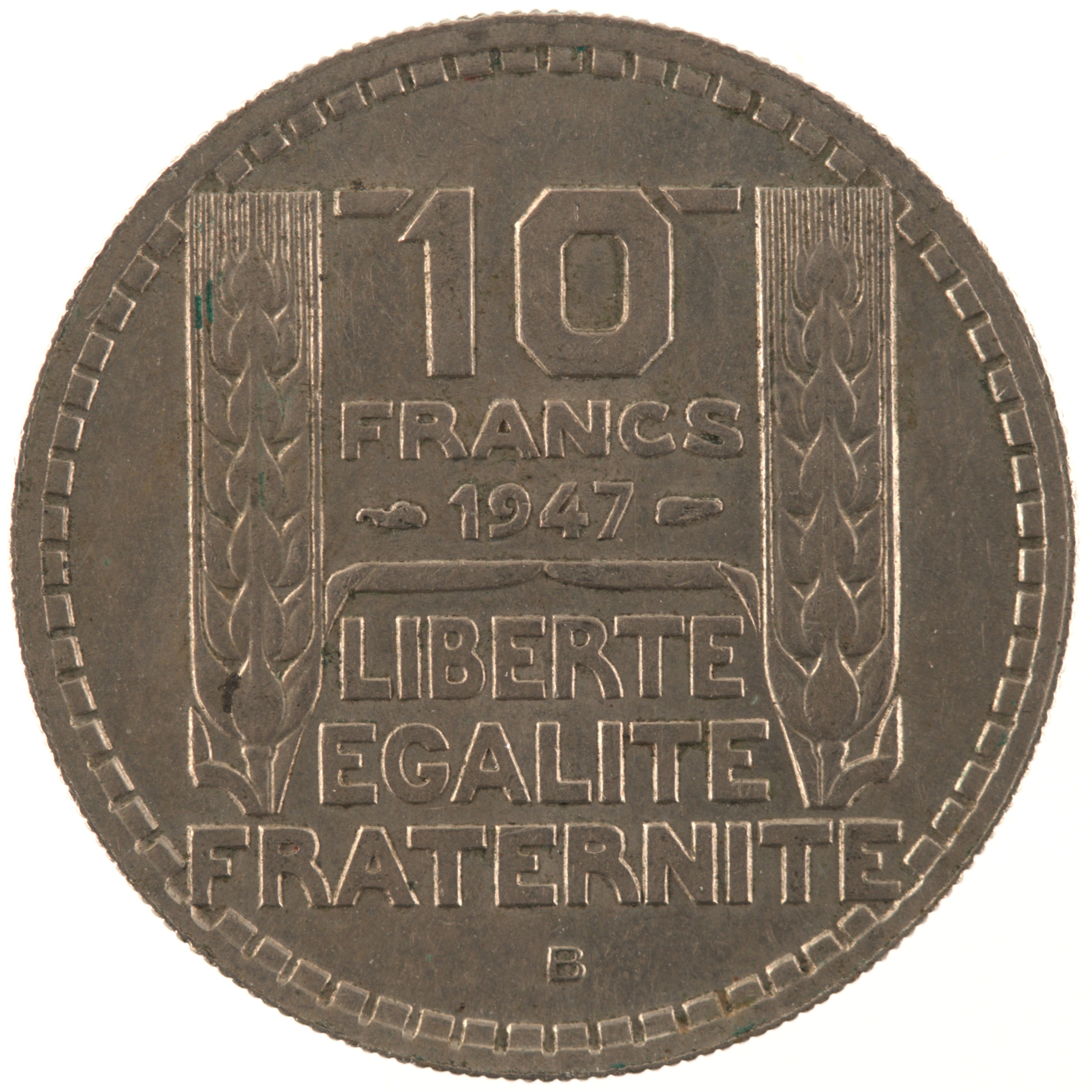 France - Pièce 10 Francs 1947 B cupro-nickel - Turin, grosse tête, rameaux courts