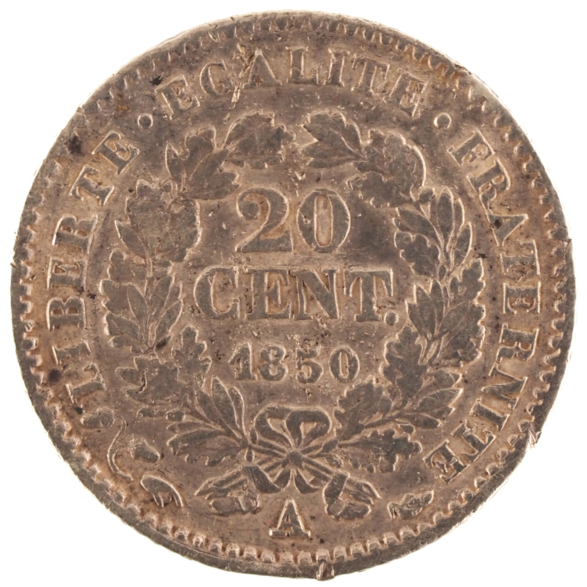 France - Pièce 20 Centimes 1850 A argent - Cérès (oreille de levrette basse)