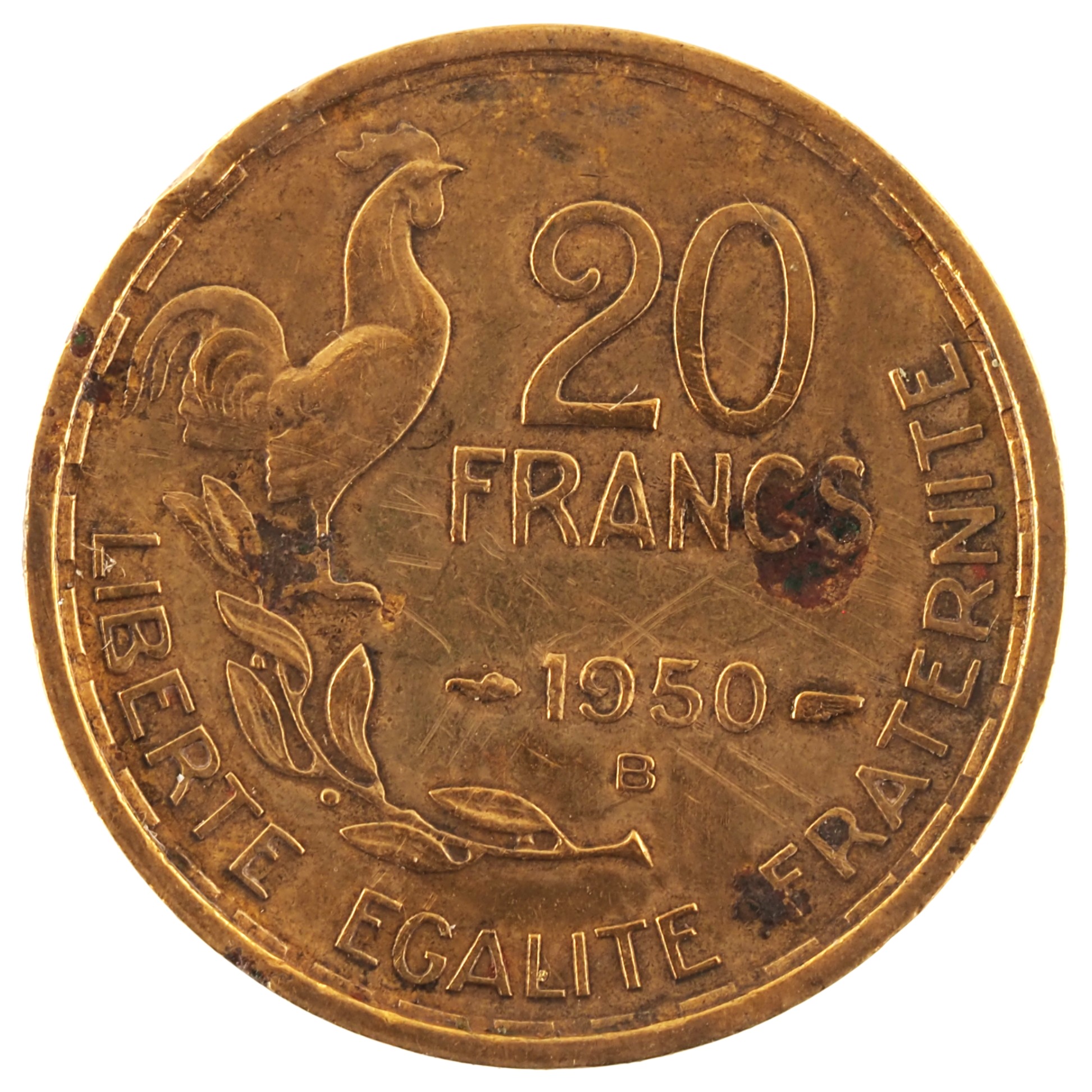 France - Pièce 20 Francs 1950 B bronze-aluminium - G. Guiraud (queue à quatre faucilles)