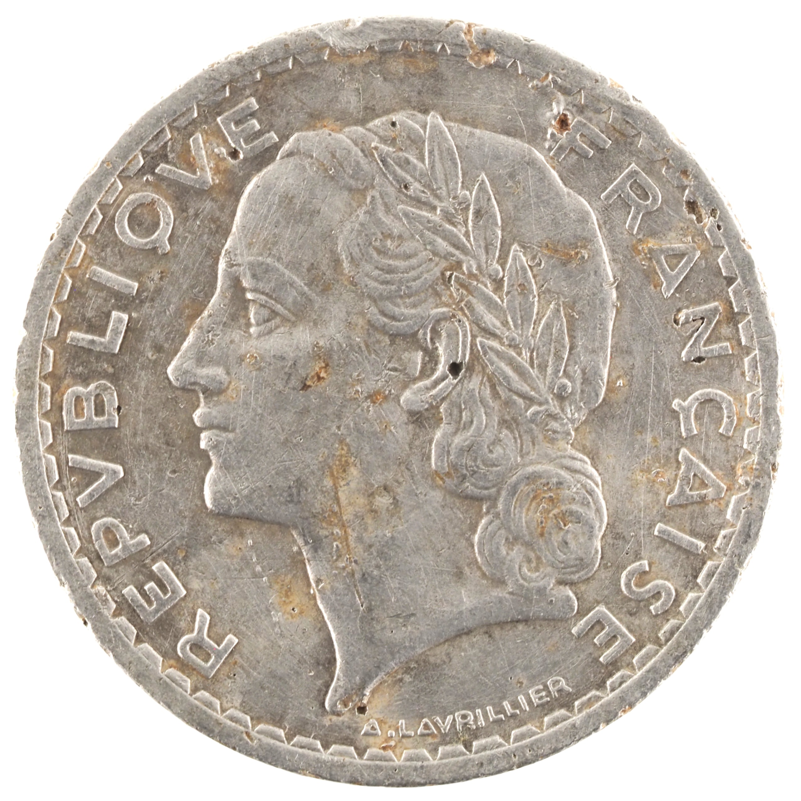 France - Pièce 5 Francs 1949 aluminium - Lavrillier (9 fermé) – Image 2
