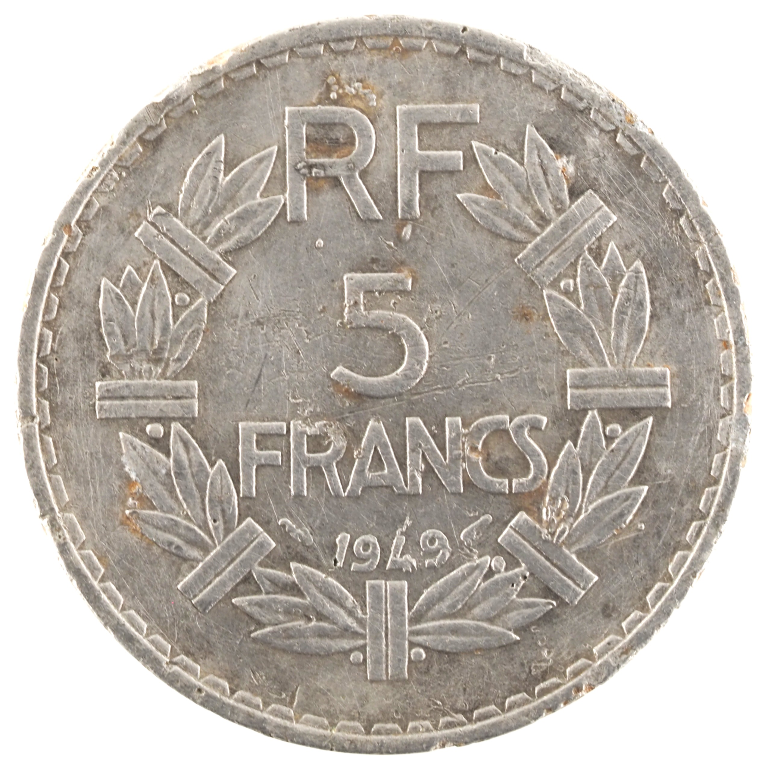 France - Pièce 5 Francs 1949 aluminium - Lavrillier (9 fermé)