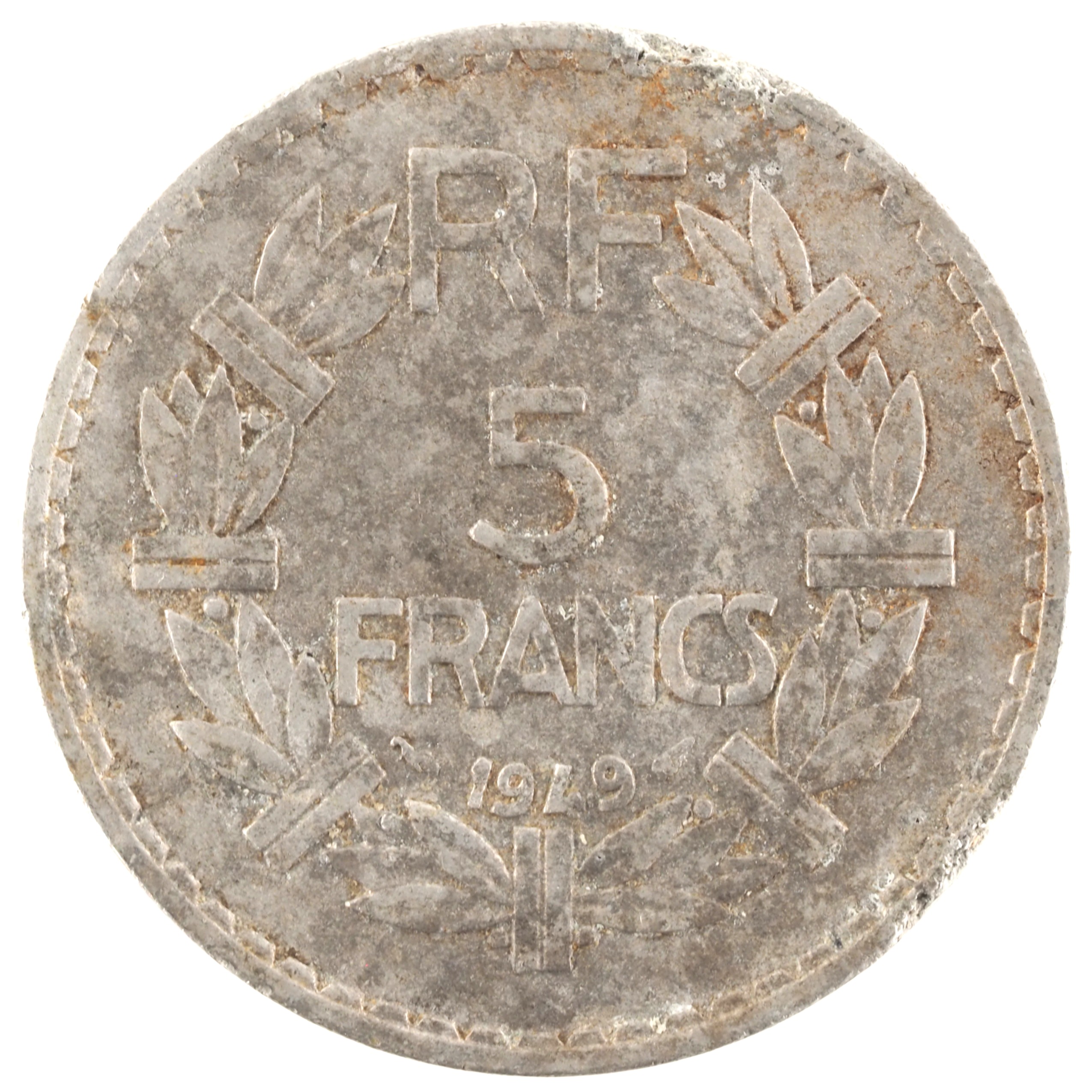 France - Pièce 5 Francs 1949 aluminium - Lavrillier (9 fermé)