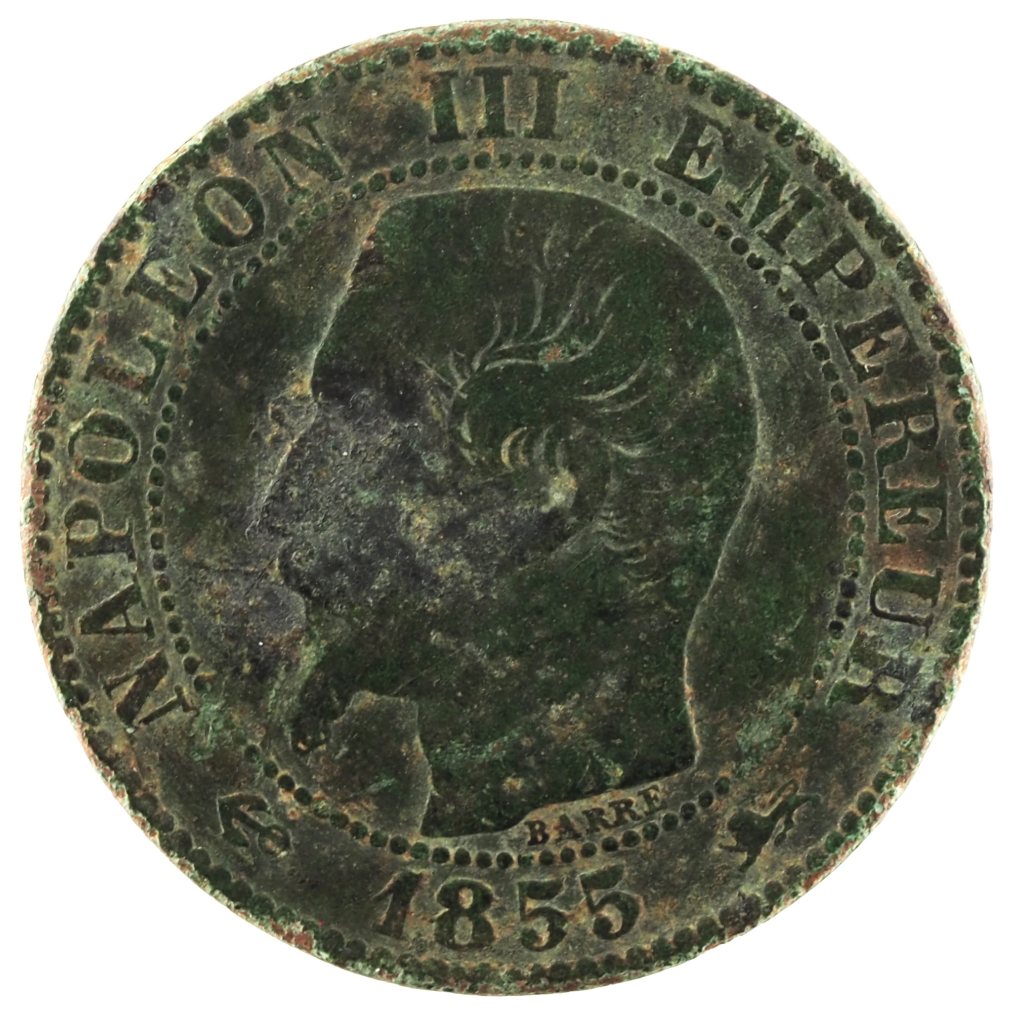 France - Pièce Cinq Centimes 1855 D bronze - Napoléon III, tête nue (ancre et lion)