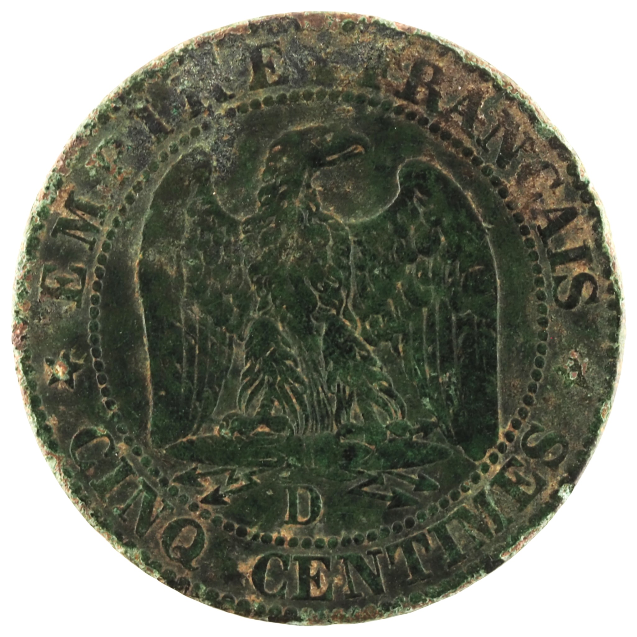France - Pièce Cinq Centimes 1855 D bronze - Napoléon III, tête nue (ancre et lion) – Image 2