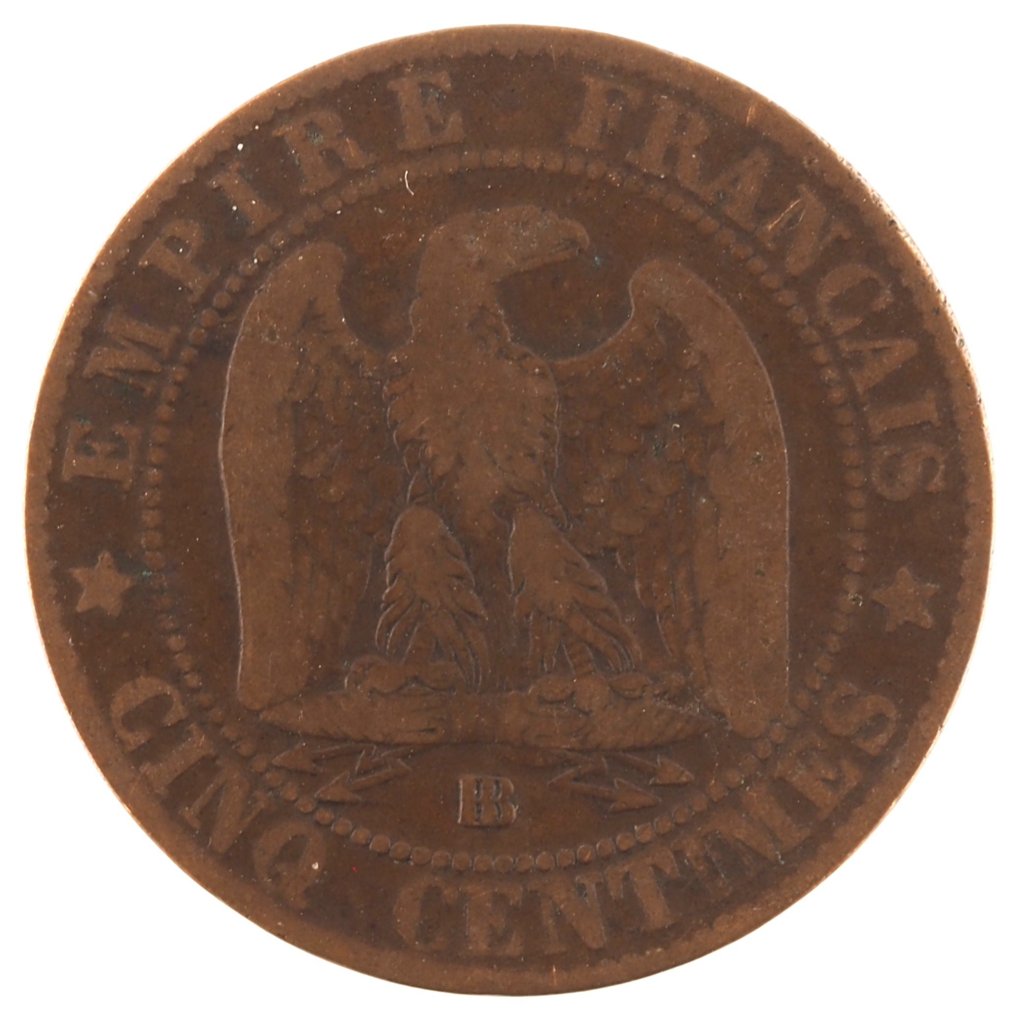 France - Pièce Cinq Centimes 1865 BB bronze - Napoléon III, tête laurée – Image 2