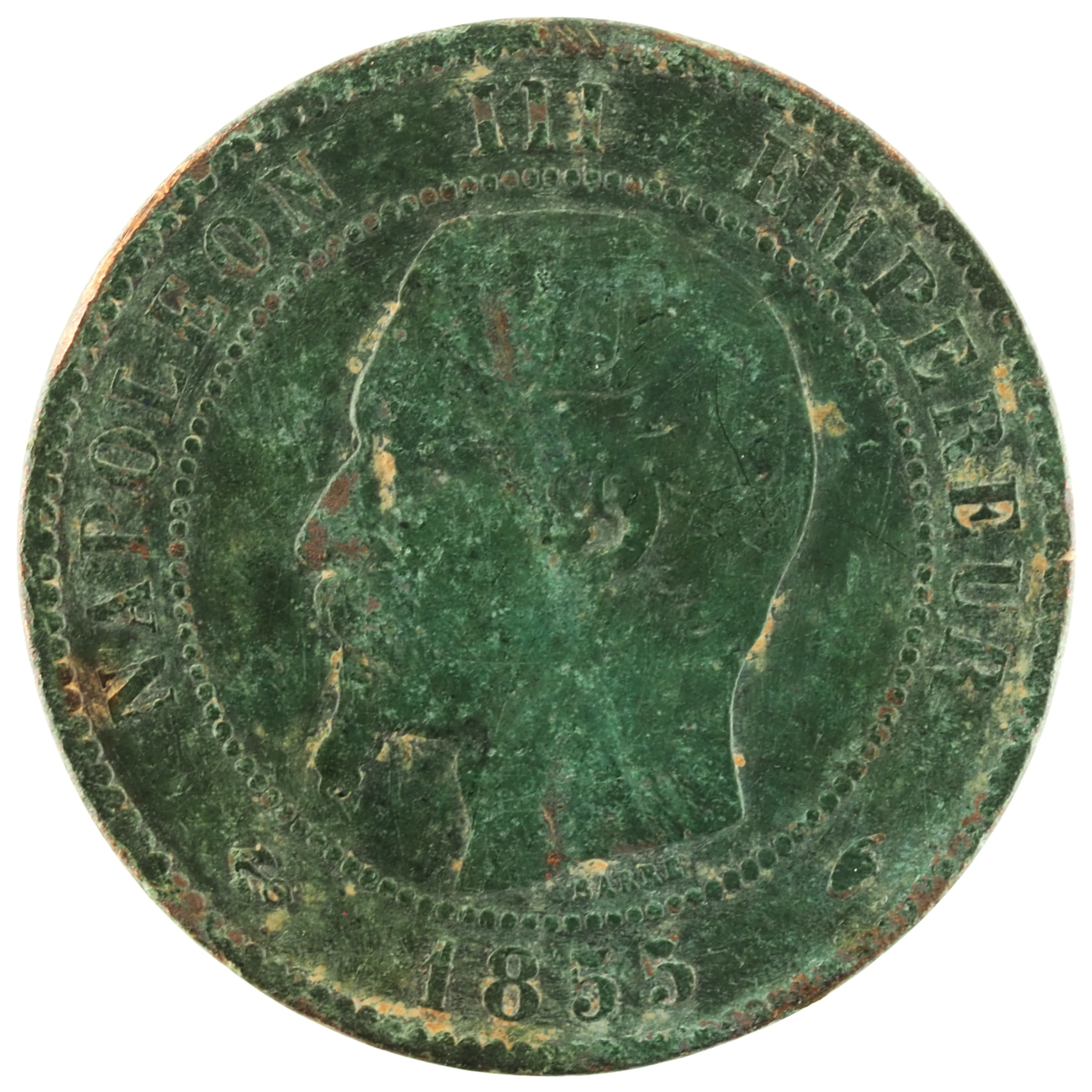 France - Pièce Dix Centimes 1855 A bronze - Napoléon III, tête nue (ancre et main)