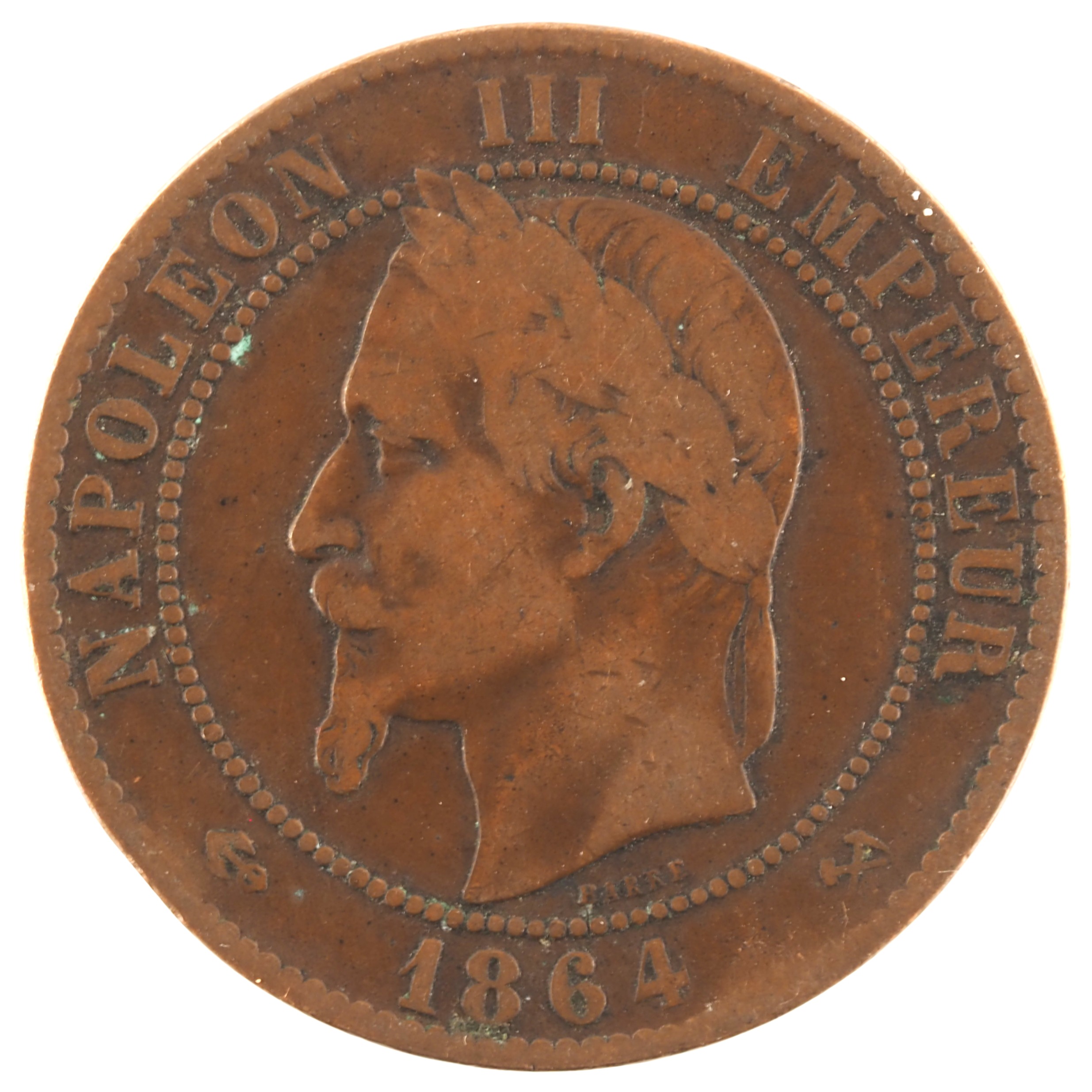 France - Pièce Dix Centimes 1864 K bronze - Napoléon III, tête laurée