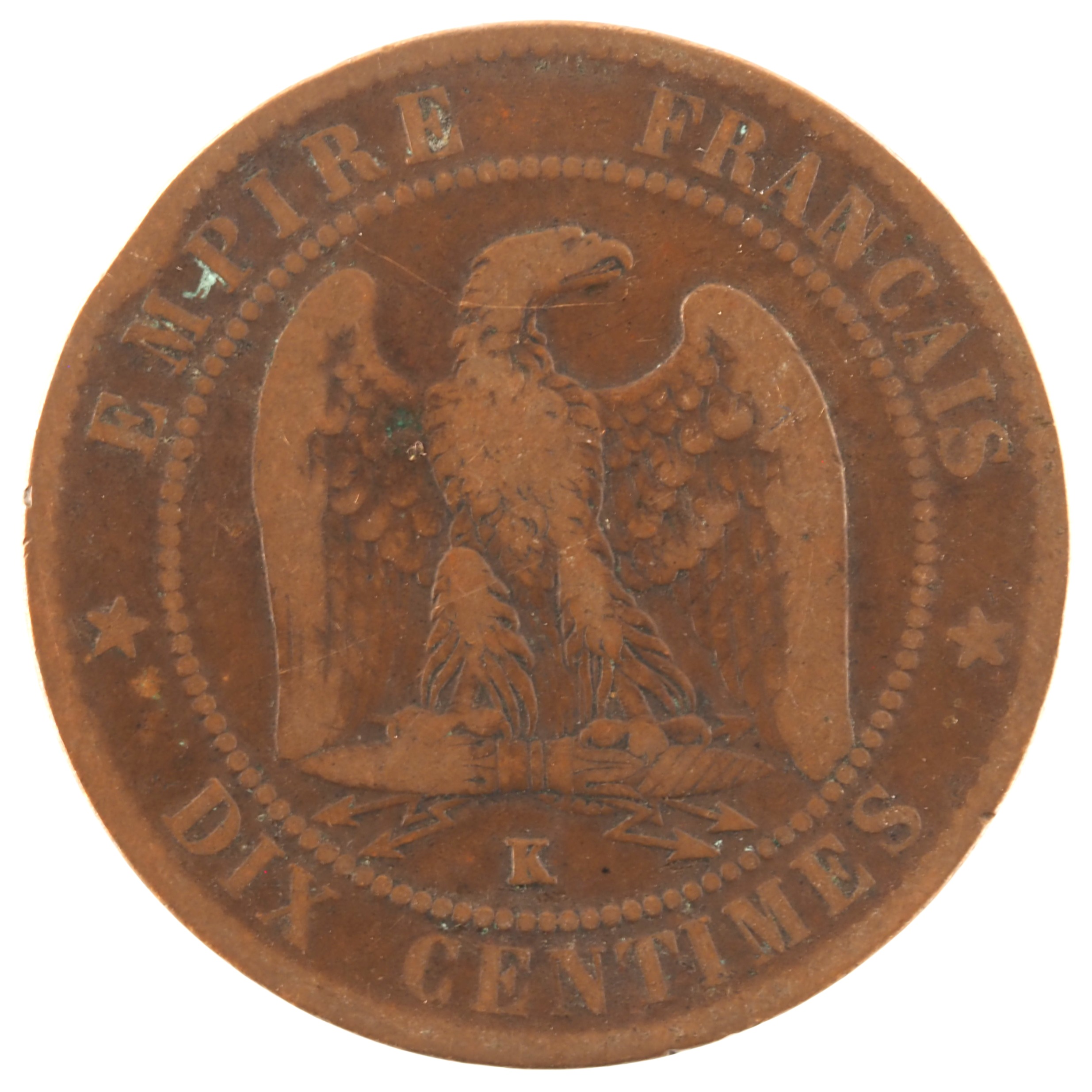 France - Pièce Dix Centimes 1864 K bronze - Napoléon III, tête laurée – Image 2