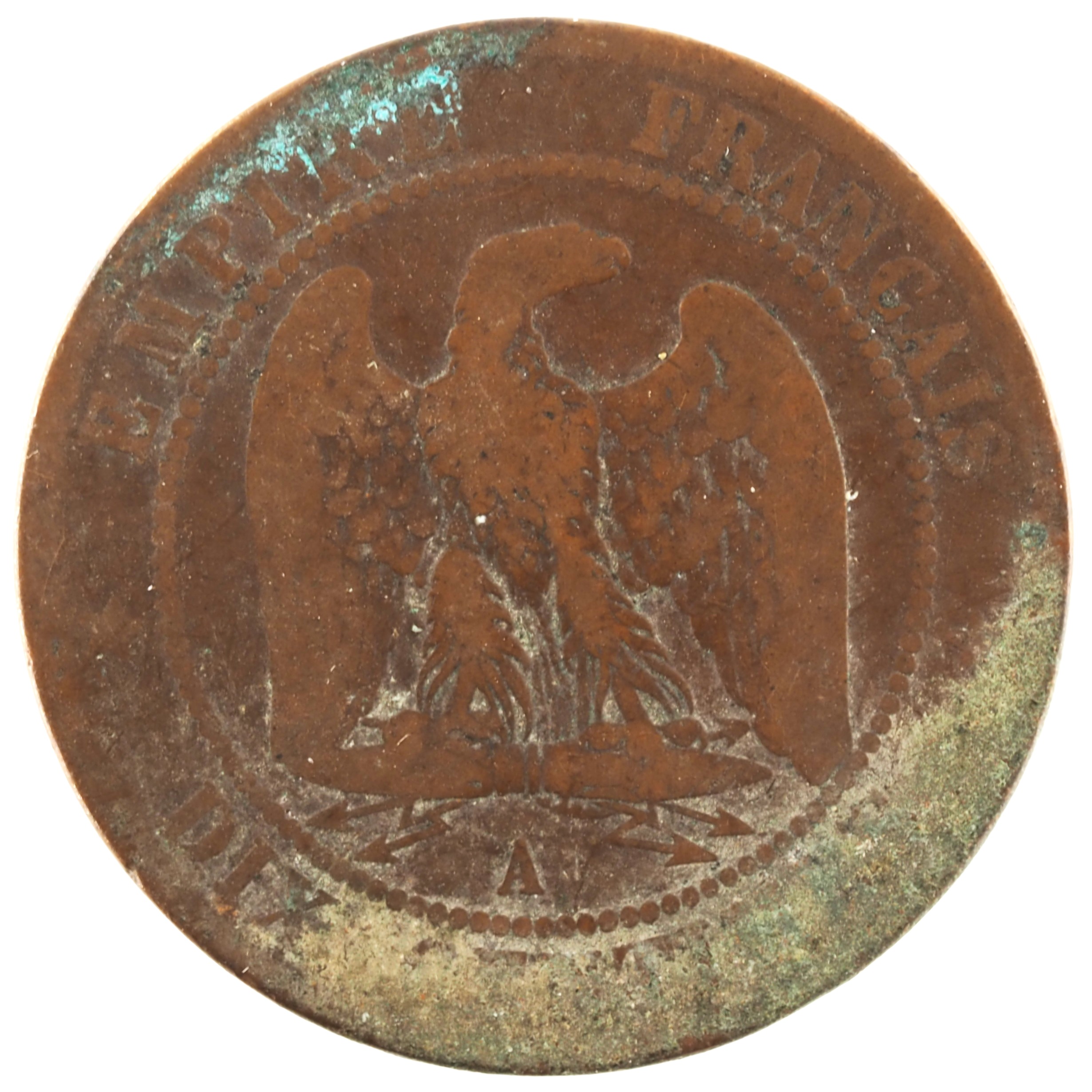 France - Pièce Dix Centimes 1865 A bronze - Napoléon III, tête laurée – Image 2