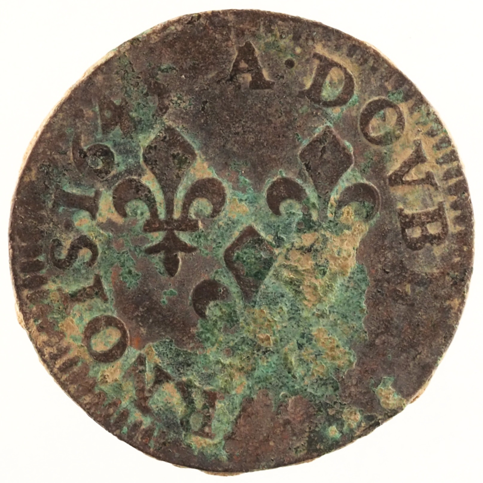 France - Pièce Double Tournois 1643 A cuivre - Louis XIII