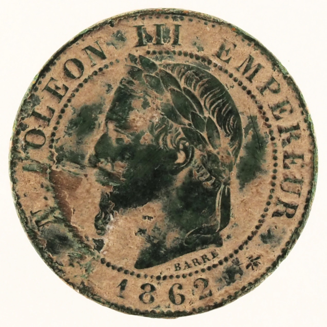 France - Pièce Un Centime 1862 A bronze - Napoléon III, tête laurée