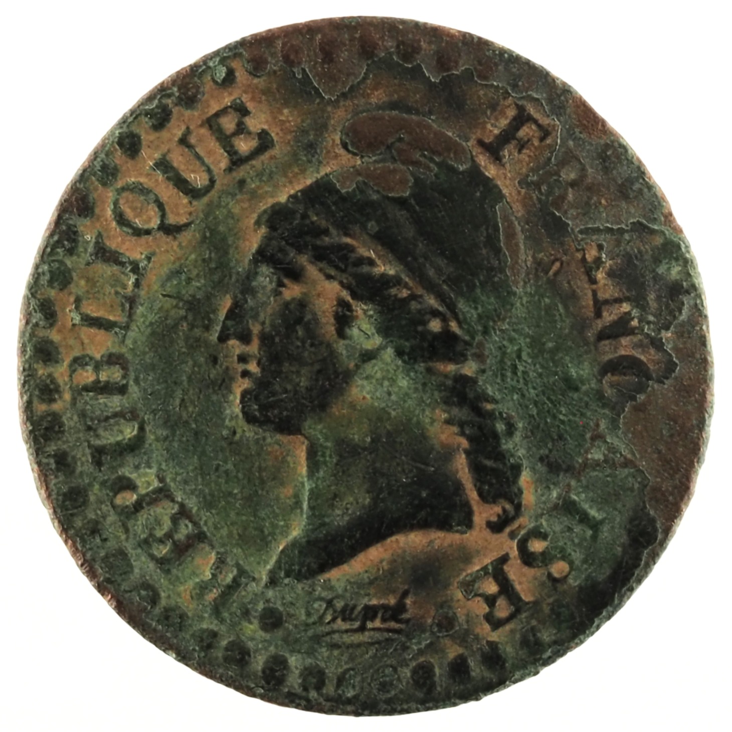 France - Pièce Un Centime An 7 A cuivre - Dupré – Image 2