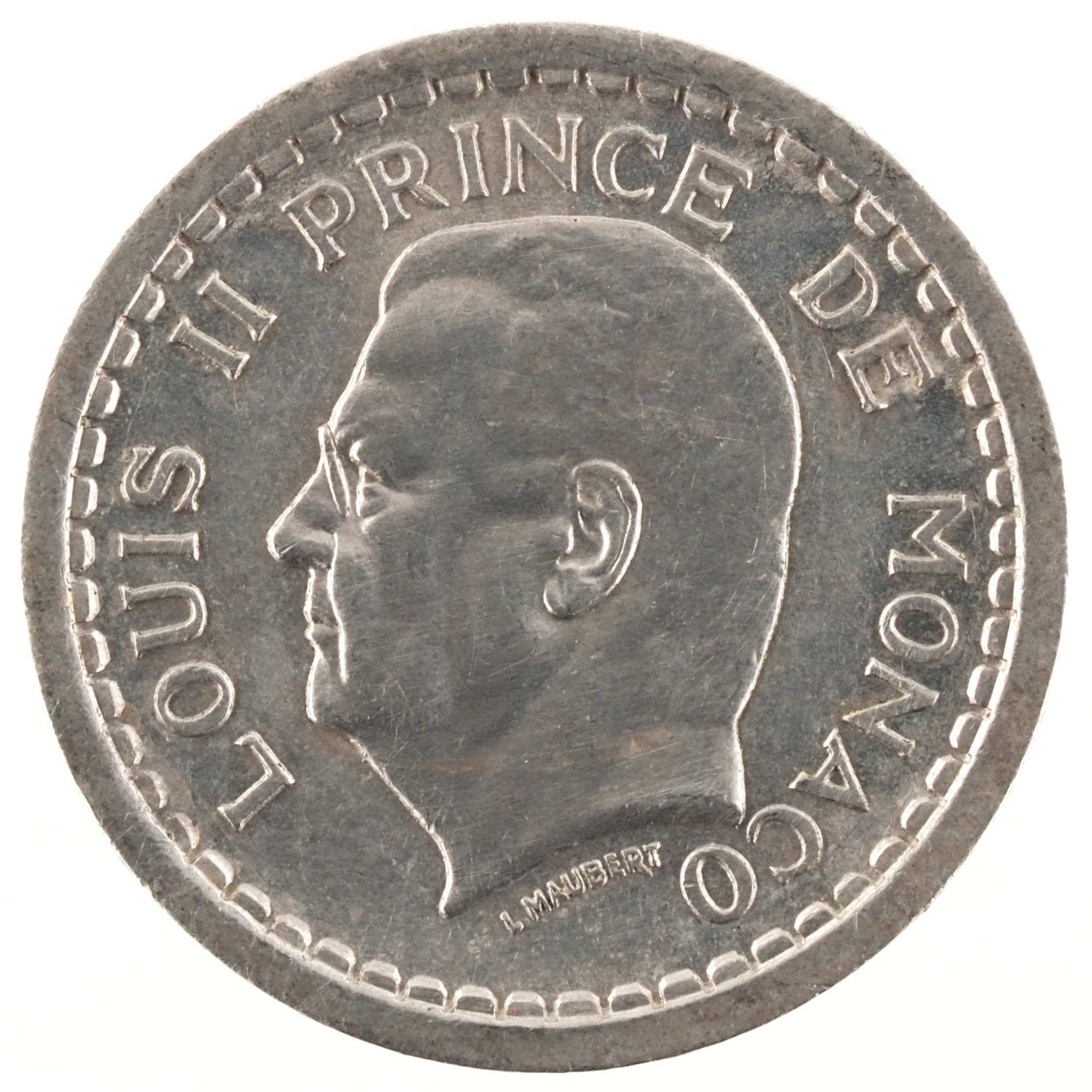Monaco - Pièce 1 Franc 1943 aluminium - Louis II / Armoiries – Image 2